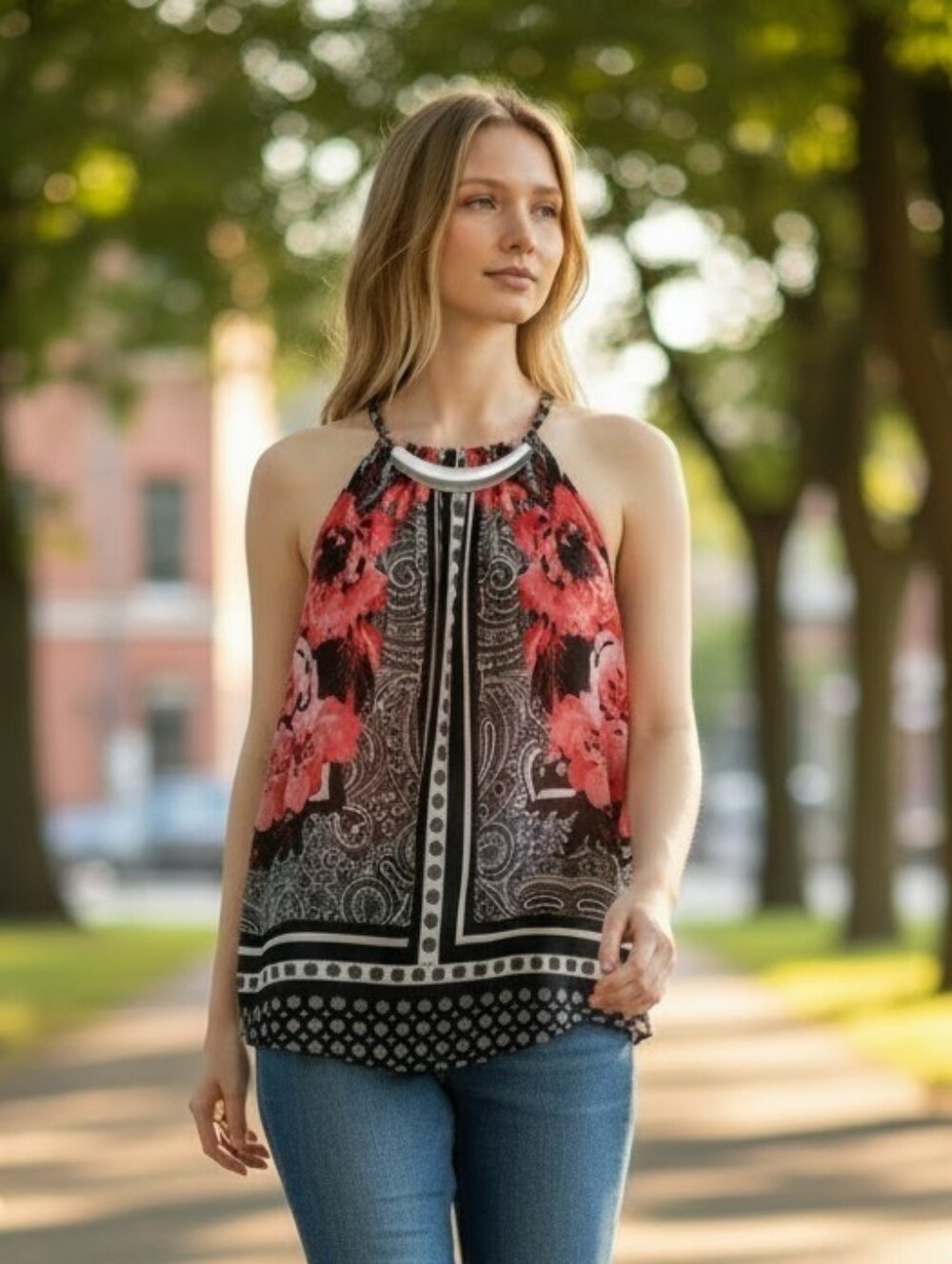 Inc INTERNATIONAL CONCEPTS Floral Paisley Print Top